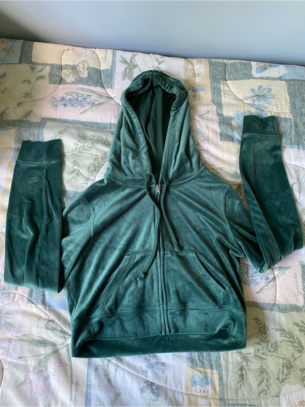 Green velvet zip up